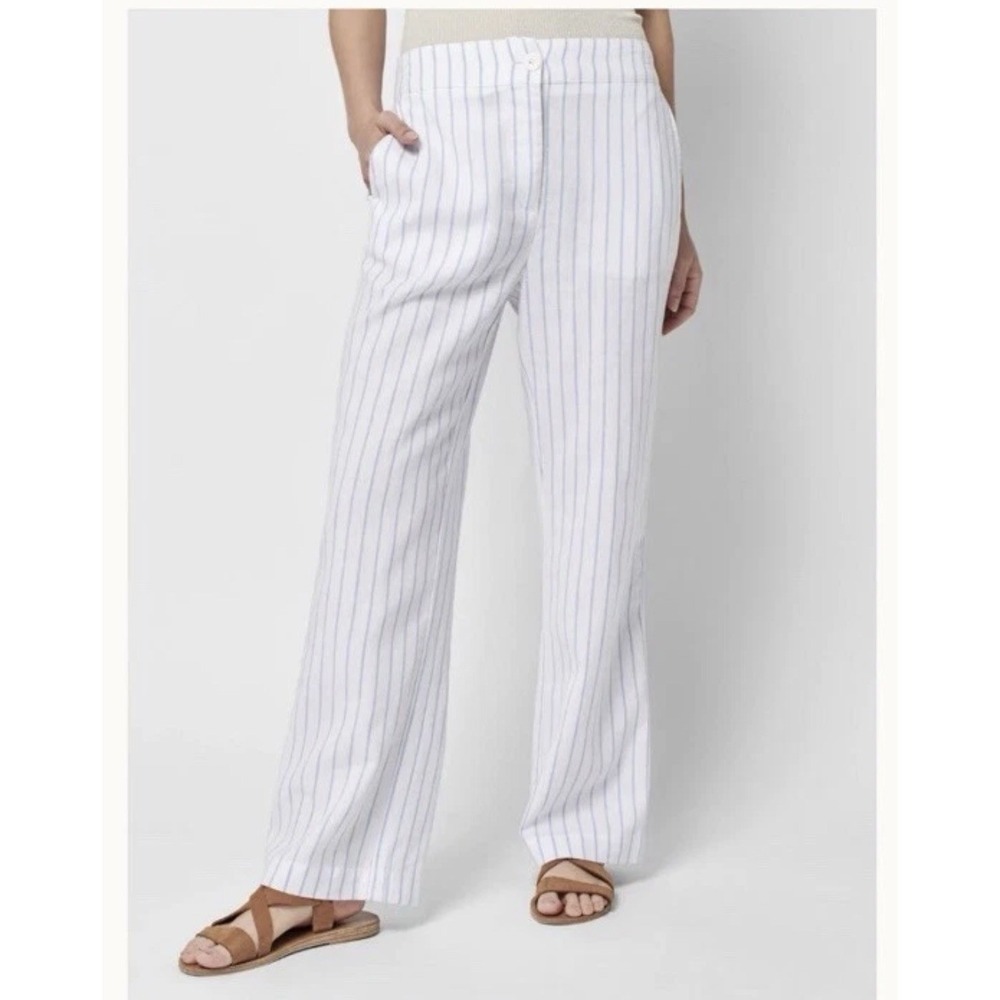 Faherty Malibu Linen Pants in Pier Stripe, Size S Beachy Comfort